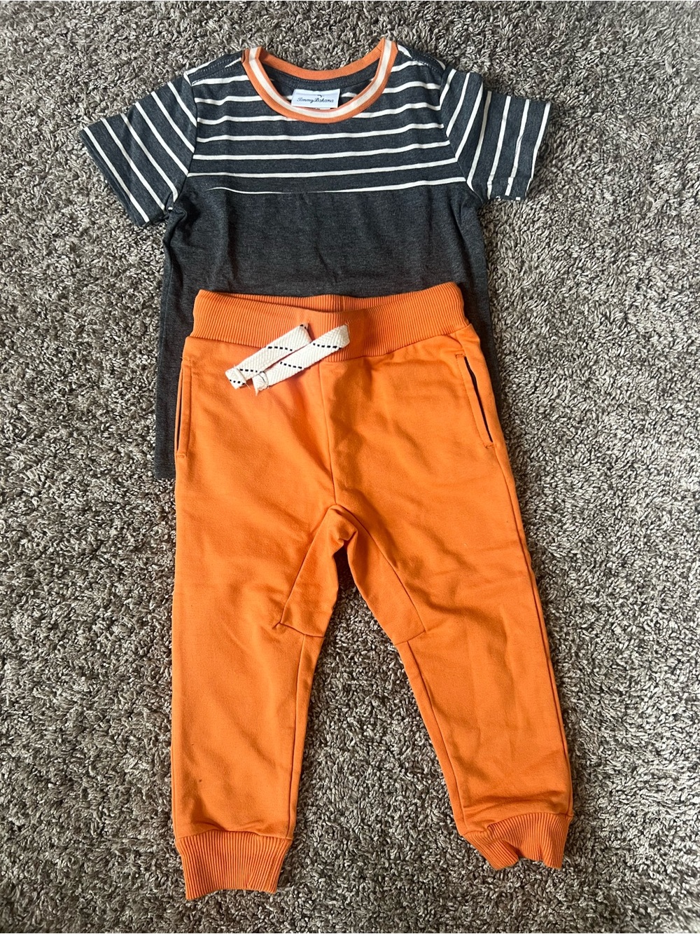 Tommy Bahama Orange Kids Jogger Pants with Navy Stripe Tee